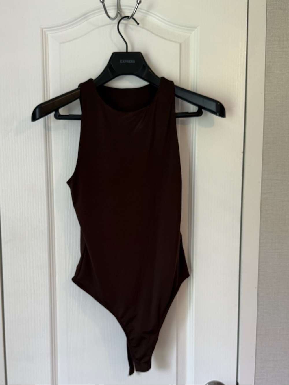 Women's Brown Sleeveless One Piece Bodysuit Solid Color, Size L